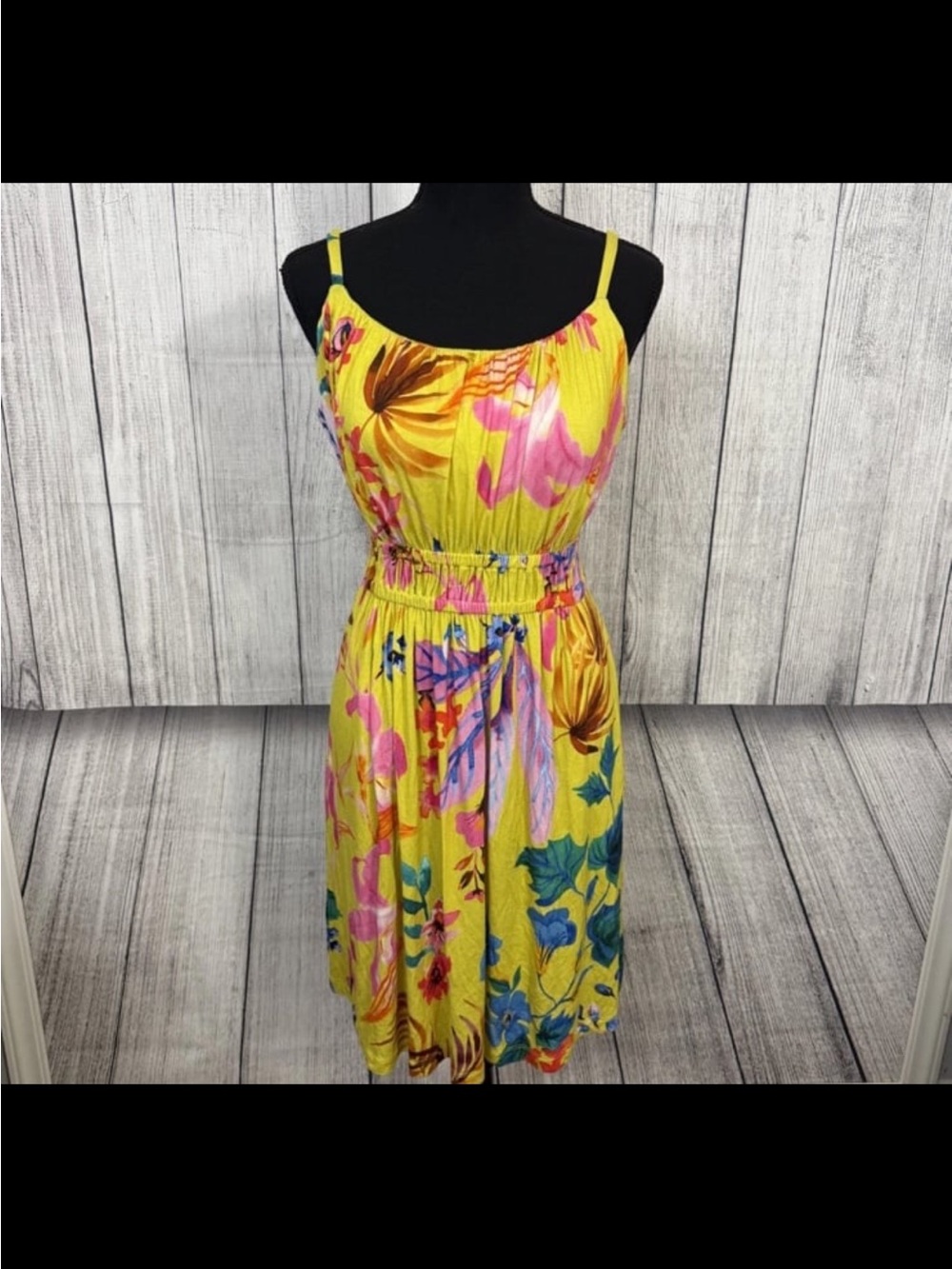 Soma Yellow Floral Midi Dress with Pink & Blue Accents
